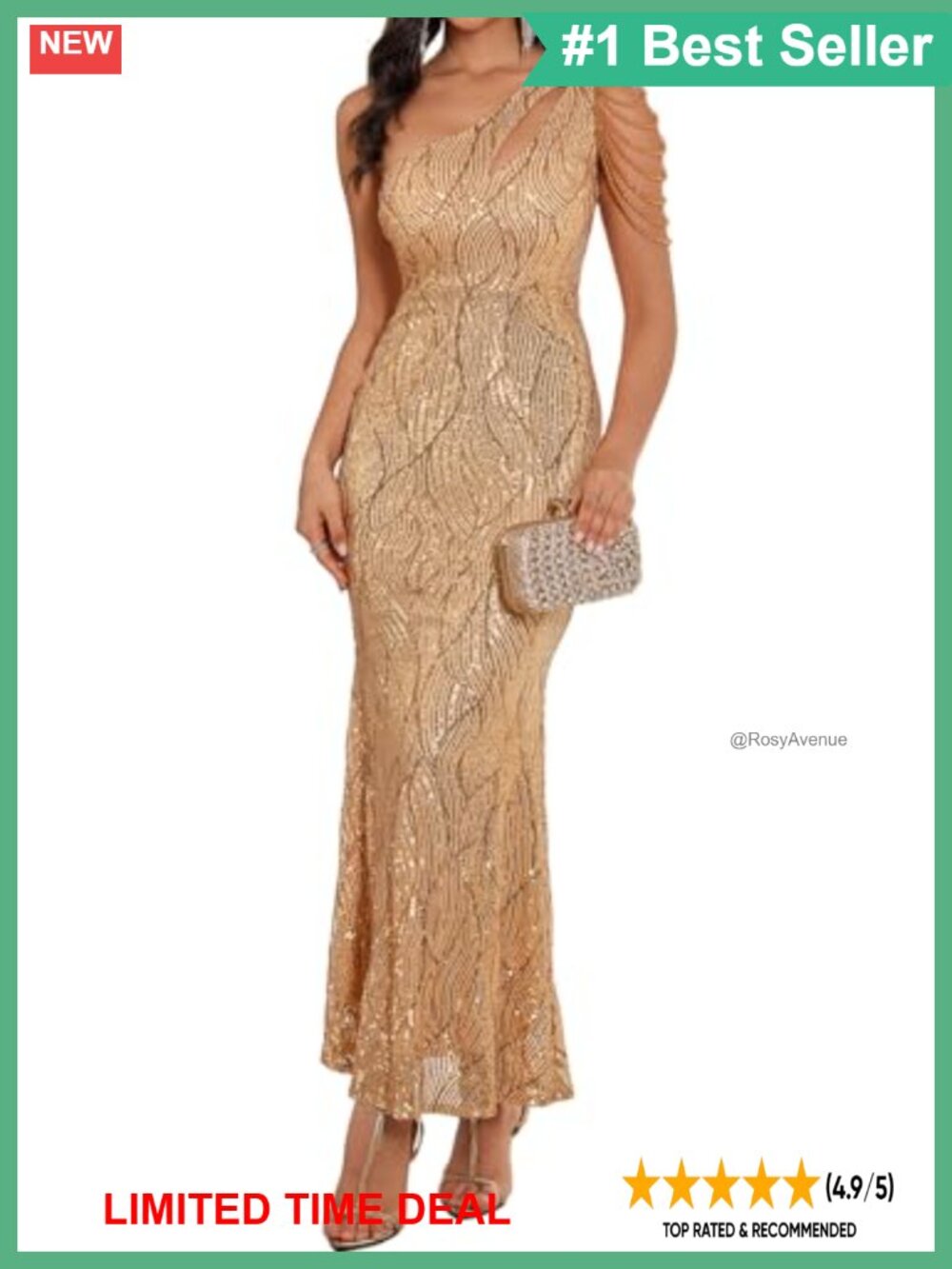 One Shoulder Sequin Tassel Maxi Evening Gown Formal Prom Dress